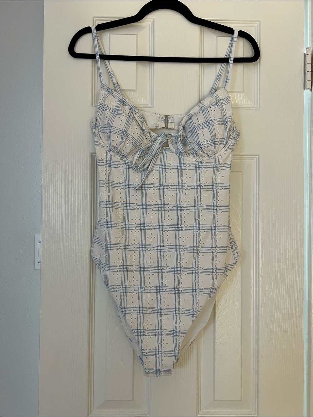 NWT Roller Rabbit Blue and White Plaid Eyelet One Piece Swimsuit - Size Large